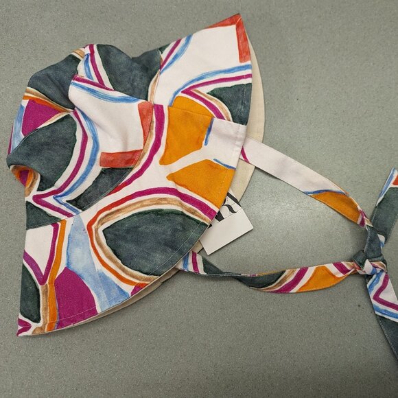 ZARA multicolor bucket hat with tie strap Pink Green size Small NWT - Picture 2 of 7